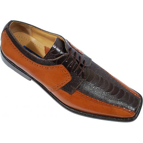 Giorgio Brutini Dark Brown / Rust Ostrich Print Shoes 210062-4